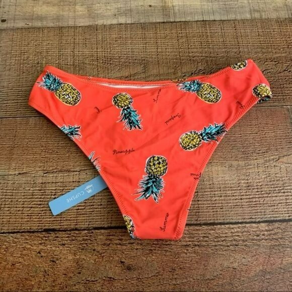 Cupshe womens coral pink pineapple bikini swimsuit bottom - S - Picture 2 of 7